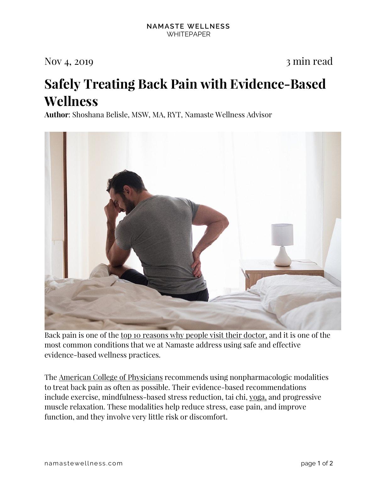 Safely Treating Back Pain with Evidence-Based Wellness