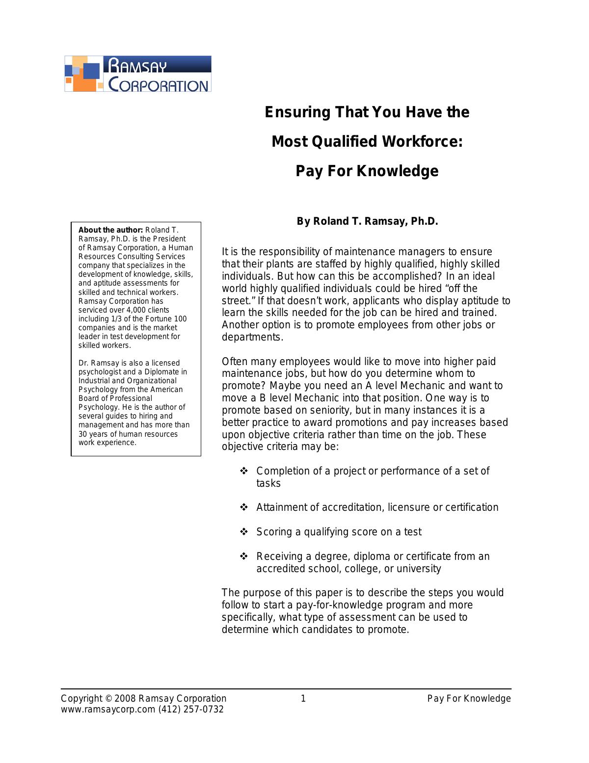 Promotional Programs - Having the Most Qualified Workforce